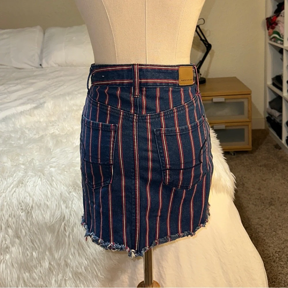 American Eagle | Super Stretch High Rise Striped Denim Mini Skirt